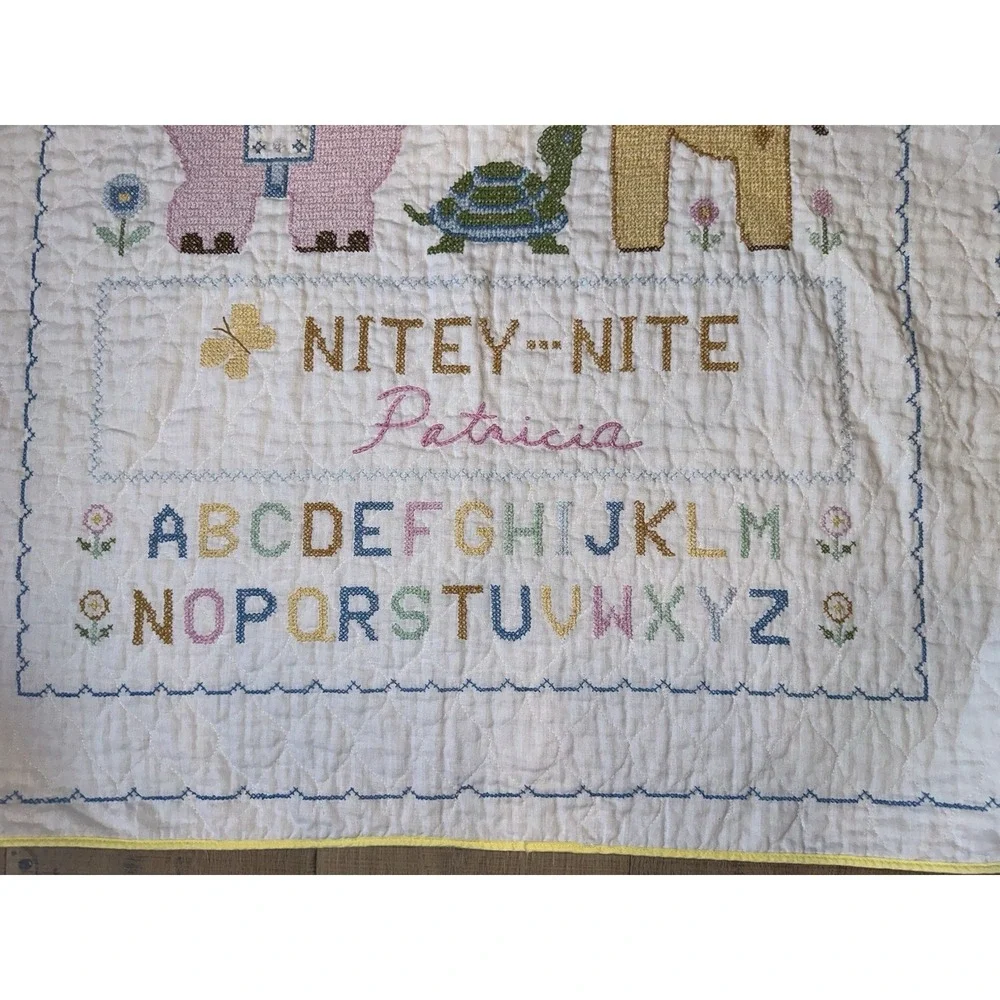 Vintage‎ Baby Quilt Wall Hanging Cross Stitch Embroidery Nursery Decor 42 X 33